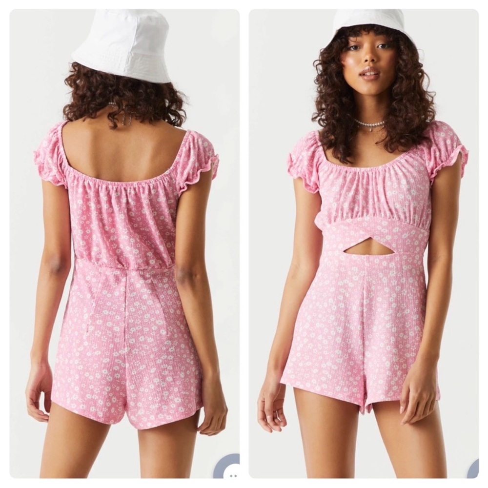 Charlotte Russe Pink Floral Cutout Romper
